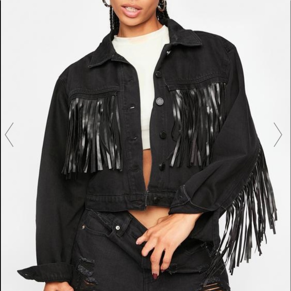 BLANKNYC Cropped Fringe Jacket - Battleship Black (small)